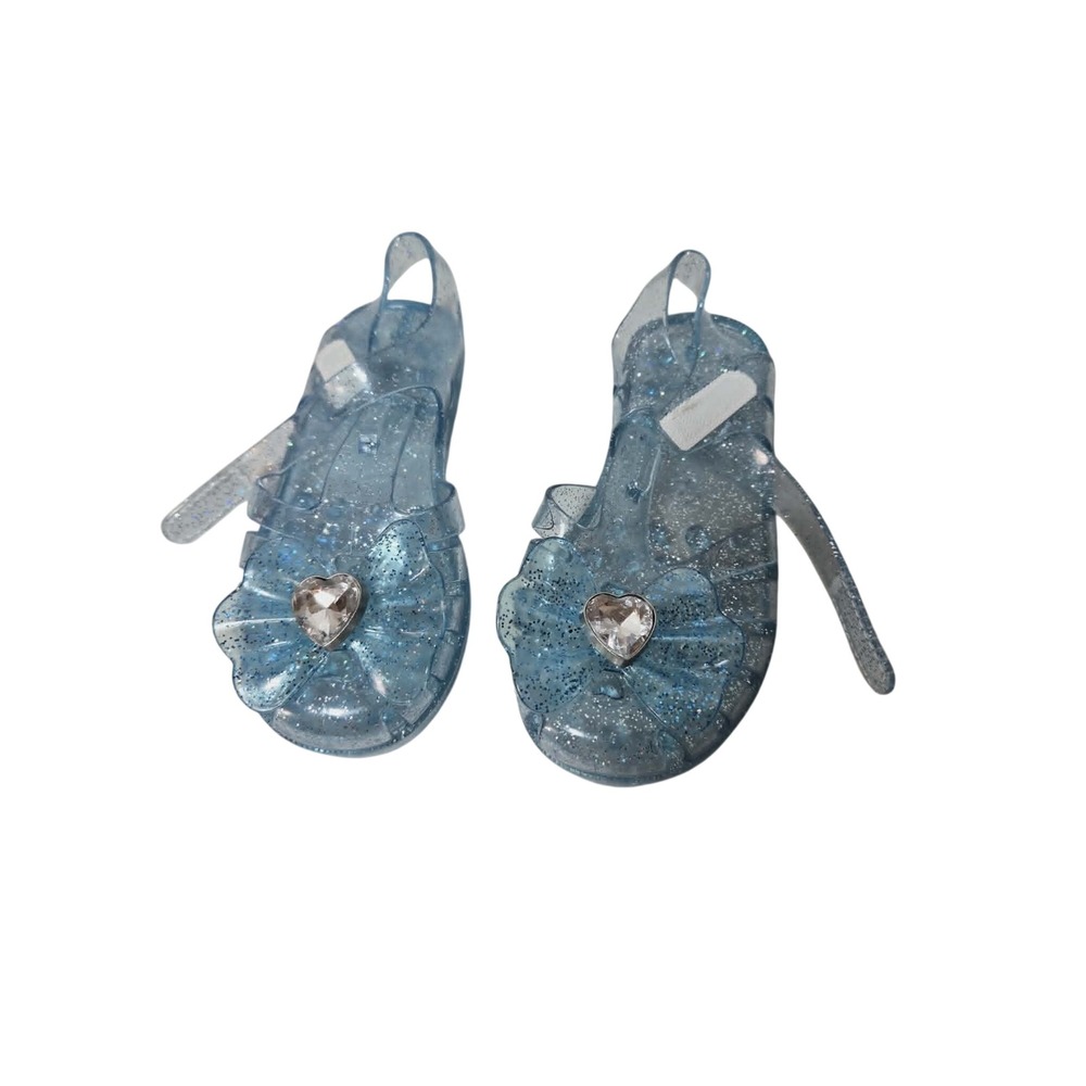 Blue Glitter Jelly Sandals Princess Heart Bow Toddler Shoes Size 8 8.5 EU 25
